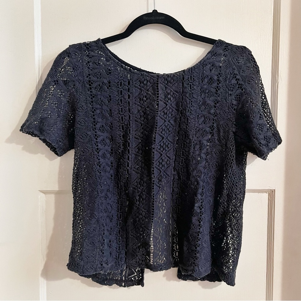 American Eagle Faded Black Crochet Top - S